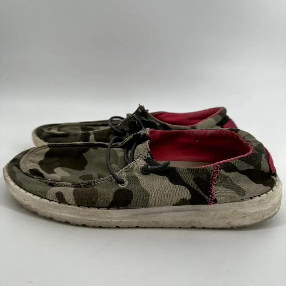 Hey Dude Wendy Youth Slip On Sneakers Loafer Funk Camo Lightweight Green 3Y